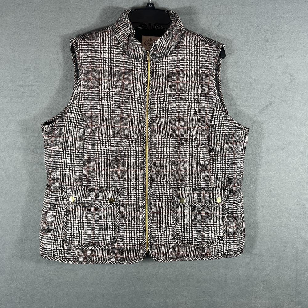 St.‎ John's Bay Women's XXL Plaid Quilted Vest Full Zip Pockets Stand Collar NWT
